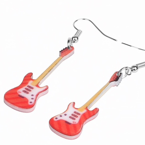 Red Guitar Laser Cut Acrylic Earrings - Picture 2 of 5